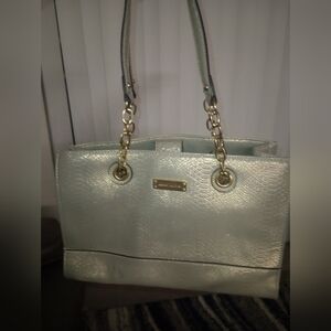 Anne Klein Shimmering Gold Reptile  Embossed Satchel